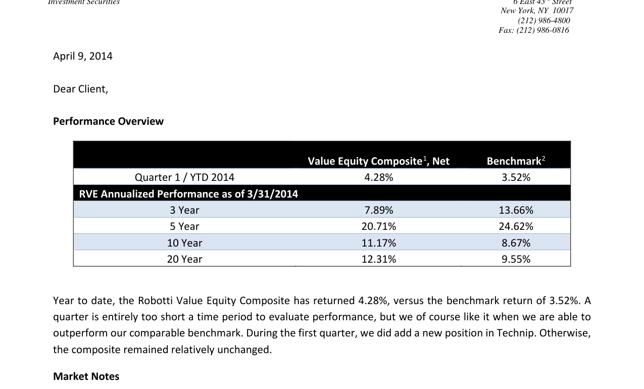 Robotti & Company Advisors Q1 2014 Letter
