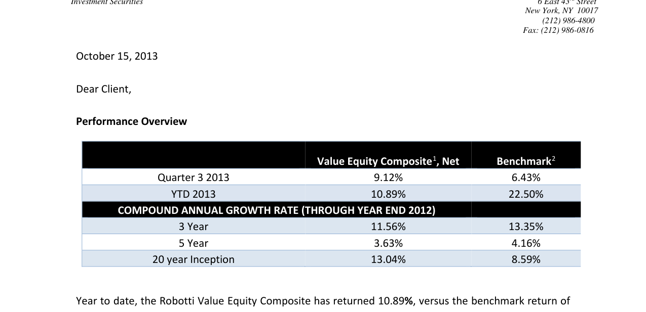 Robotti & Company Advisors Q3 2013 Letter