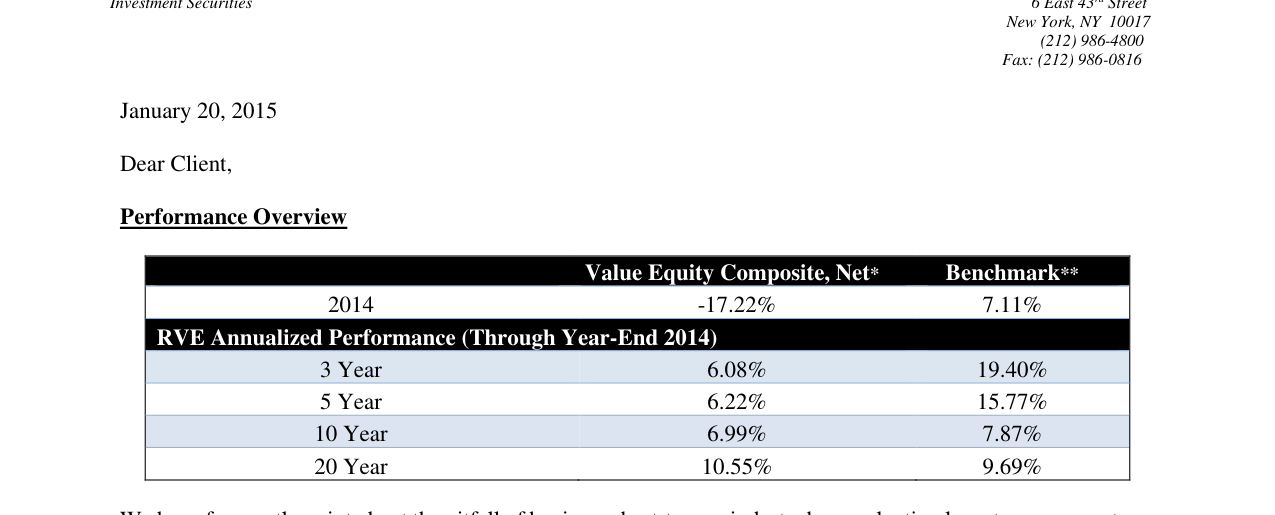 Robotti & Company Advisors YE 2014 Letter